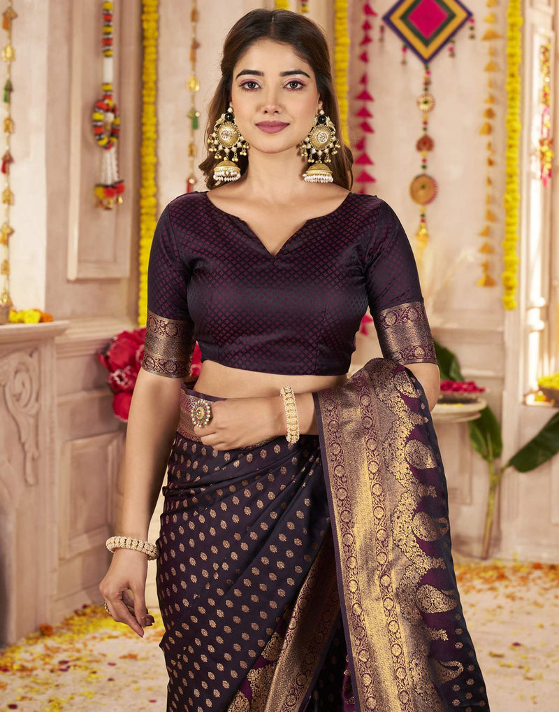 Wine Silk Woven Banarasi Saree