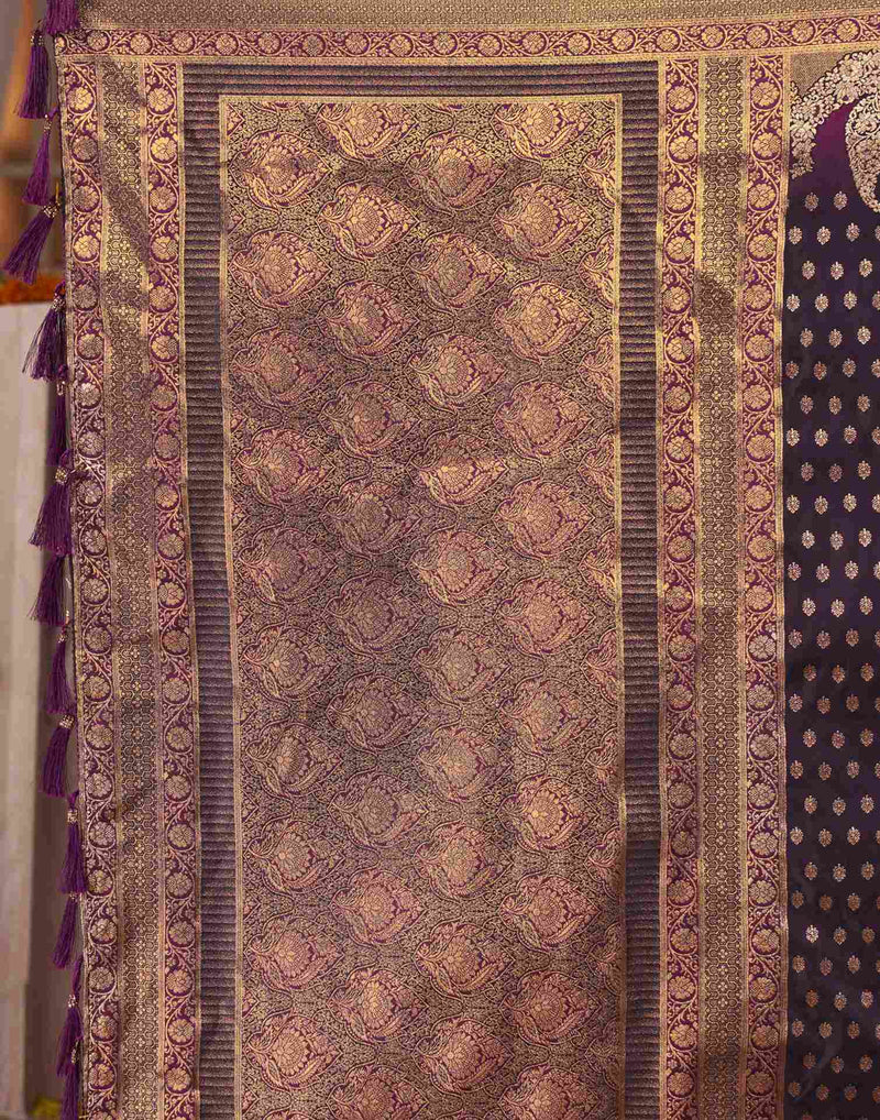 Wine Silk Woven Banarasi Saree