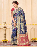 Navy Blue Silk Woven Banarasi Saree