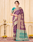 Dark Purple Silk Woven Banarasi Saree
