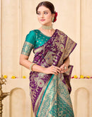 Dark Purple Silk Woven Banarasi Saree