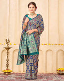 Navy Blue Silk Woven Banarasi Saree