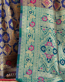 Navy Blue Silk Woven Banarasi Saree