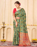 Bottle Green Silk Woven Banarasi Saree