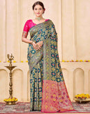 Rama Blue Silk Woven Banarasi Saree