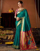 Teal Green Silk Paithani Chaturthi Saree