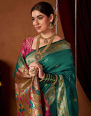 Teal Green Silk Paithani Chaturthi Saree