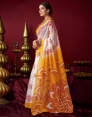 Off White Chanderi Printed Durga Puja Saree