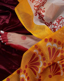 Off White Chanderi Printed Durga Puja Saree