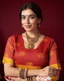 Off White Chanderi Printed Durga Puja Saree