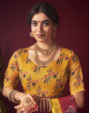 Red Chanderi Printed Durga Puja Saree