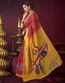 Red Chanderi Printed Durga Puja Saree