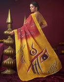 Red Chanderi Printed Durga Puja Saree
