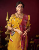 Red Chanderi Printed Durga Puja Saree