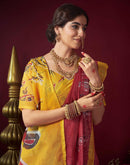 Red Chanderi Printed Durga Puja Saree