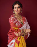 Off White Chanderi Printed Durga Puja Saree