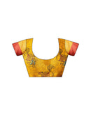 Yellow Chanderi Printed Durga Puja Saree