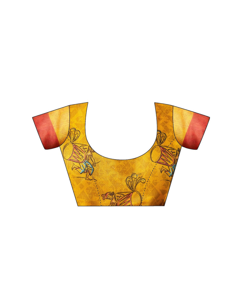 Yellow Chanderi Printed Durga Puja Saree