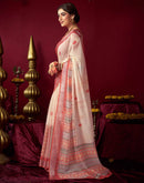 Cream Chanderi Printed Saree