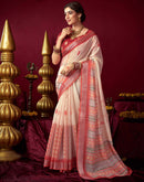 Cream Chanderi Printed Saree