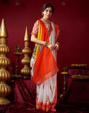 Off White Chanderi Zari Durga Puja Saree