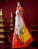 Off White Chanderi Zari Durga Puja Saree