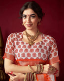 Off White Chanderi Zari Durga Puja Saree