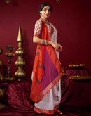 White Chanderi Zari Durga Puja Saree
