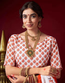 White Chanderi Printed Durga Puja Saree
