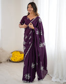 Wine Chinnon Sequence Embroidery Saree