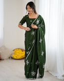Mehndi Green Chinnon Sequence Embroidery Saree