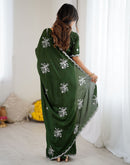 Mehndi Green Chinnon Sequence Embroidery Saree