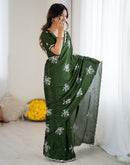 Mehndi Green Chinnon Sequence Embroidery Saree