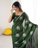 Mehndi Green Chinnon Sequence Embroidery Saree