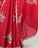 Red Chinnon Sequence Embroidery Saree
