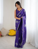 Dark Purple Chinnon Sequence Embroidery Saree