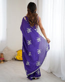 Dark Purple Chinnon Sequence Embroidery Saree