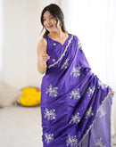 Dark Purple Chinnon Sequence Embroidery Saree