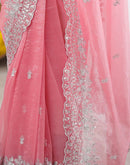 Rose Pink Net Sequence Embroidery Saree