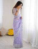 Lavender Net Sequence Embroidery Saree