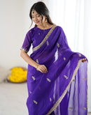 Dark Purple Tissue Silk Sequence Embroidery Saree