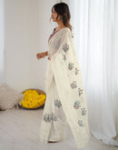 Off White Tissue Silk Sequence Embroidery Saree