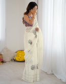 Off White Tissue Silk Sequence Embroidery Saree