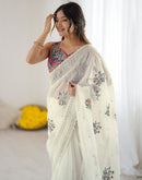 Off White Tissue Silk Sequence Embroidery Saree