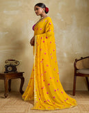 Yellow Chiffon Printed Saree