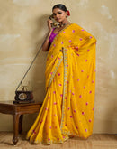 Yellow Chiffon Printed Saree