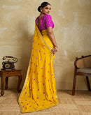 Yellow Chiffon Printed Saree