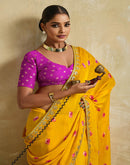 Yellow Chiffon Printed Saree