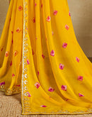 Yellow Chiffon Printed Saree
