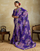 Violet Georgette Floral Printed Saree